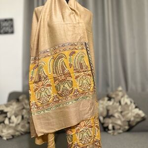 Soft yet super warm pashmina scarf with hand woven colorful border From Srinagar